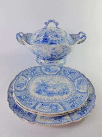 A Minton mid 19thC blue and white pottery soup tureen and cover
