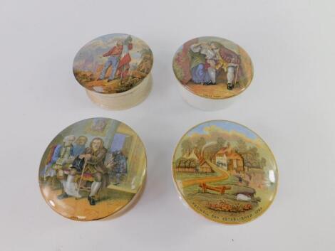 Four Prattware pot lids