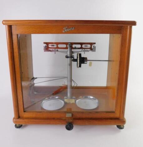 A set of J W Towers & Co Ltd precision chemical balance scales