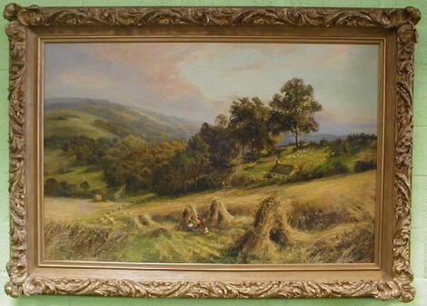 Daniel Sherrin (1868 - 1940). Extensive summer landscape with haymakers