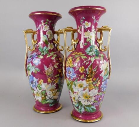 A pair of Paris porcelain two handled vases