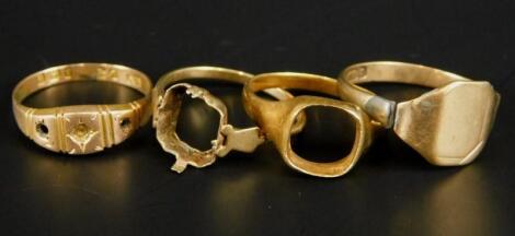 Four 9ct gold scrap rings