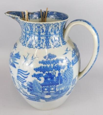 A 19thC Staffordshire willow patterned large jug