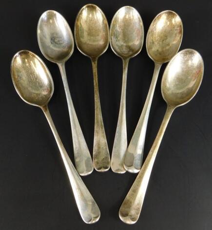 A matched set of six silver rat-tail teaspoons