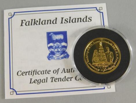 A Falkland Islands wedding cake gold proof coin