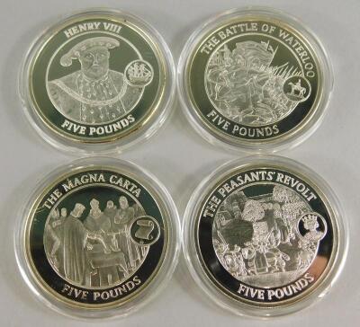 Four History of Great Britain silver five pound coins