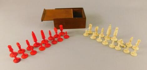 A late 19th/early 20thC oriental style bone chess set