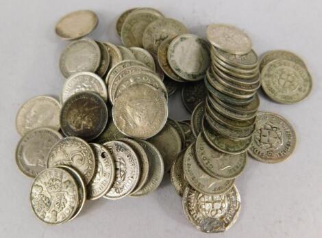 60 silver threepence coins