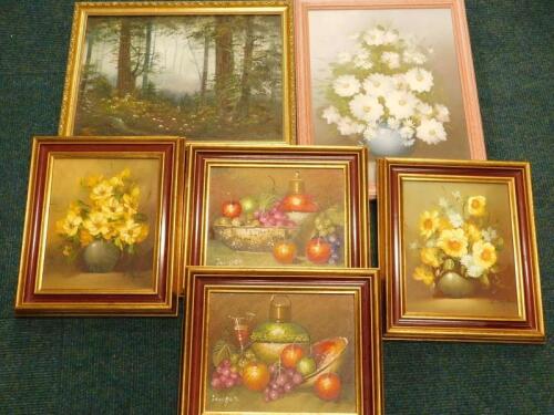 L Rodriguez. Forest scene and various other oil paintings