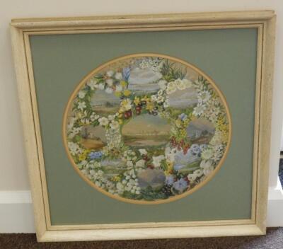 19th/20thC British School. Landscape views in floral border - 2