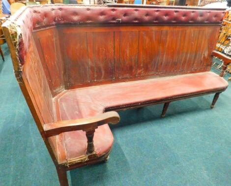 A Victorian mahogany railway waiting room corner bench