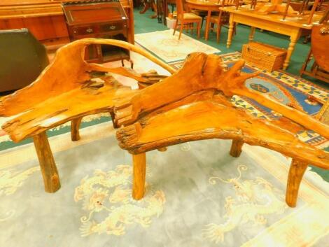 A pair of similar walnut rustic corner chairs