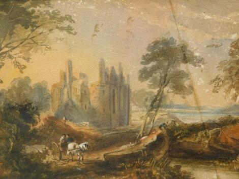 19thC British School. Horse and cart in ruin landscape