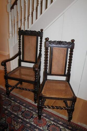 A set of six barleytwist oak dining chairs in 17thC style