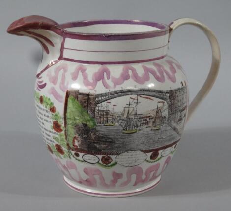 An early 19thC Sunderland pink lustre jug