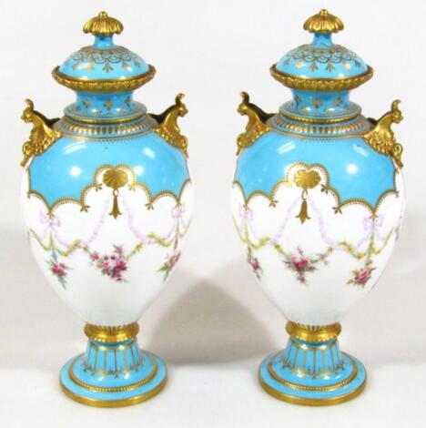 A pair of late 19thC Crown Derby vases