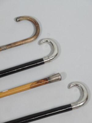 Four various silver and other walking cane sticks - 3
