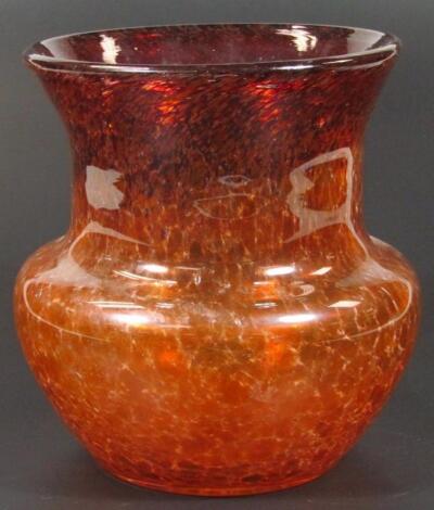 A mid-20thC amber coloured crackle glass vase