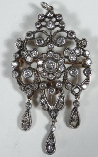 An early 20thC diamond brooch pendant