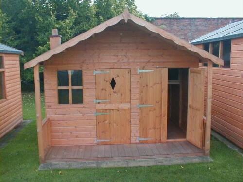 Bungalow playhouse, apex roof with veranda, 8ft x 9ft, includes