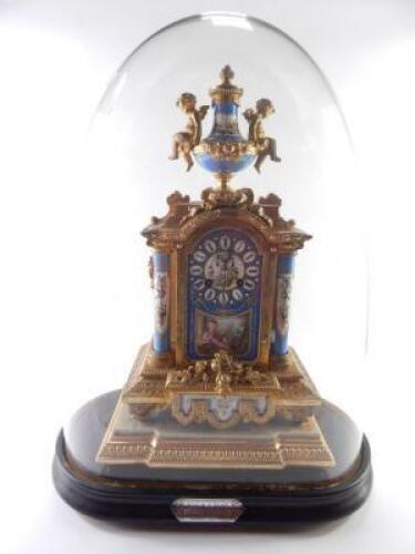 A French late 19thC porcelain and gilt metal mantel clock