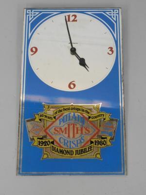 A Smith's Crisps Diamond Jubilee mirror backed advertising wall clock