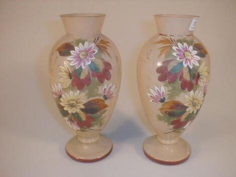 A pair of Victorian buff opaque glass vases