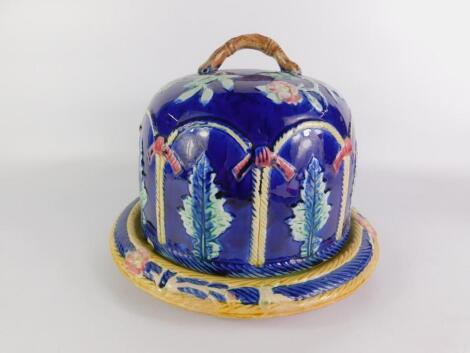 A majolica late 19thC stilton dish and cover