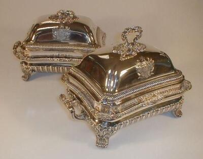 A pair of imposing Victorian electroplate on copper chafing dishes by Garrard