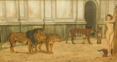 William Edward Millner (1849-1895). Naked maiden with lions and tigers