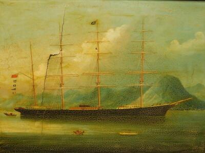 19thC British School. Masted ship - coastal scene