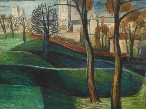 Antonin (Tony) Bartl (1912-1998). Lincoln Cathedral from Temple Garden