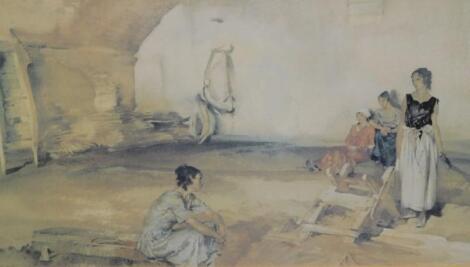 After William Russell Flint. Gossip in a provincial wood vault