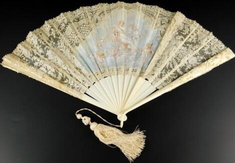 A 19thC Continental ivory and lace fan