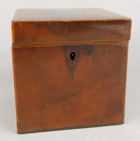 A 19thC plain mahogany tea caddy