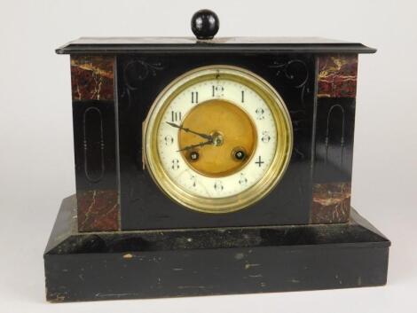 A late 19thC French black slate and marble mantel clock