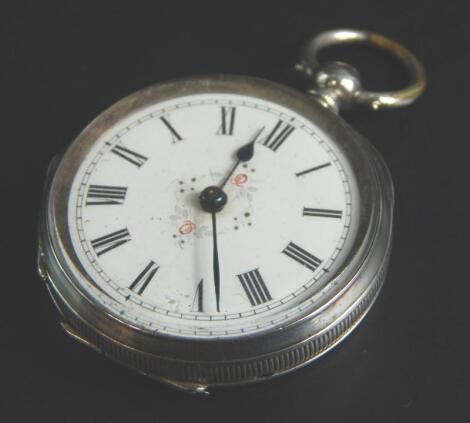 An early 20thC engraved Swiss white metal fob watch