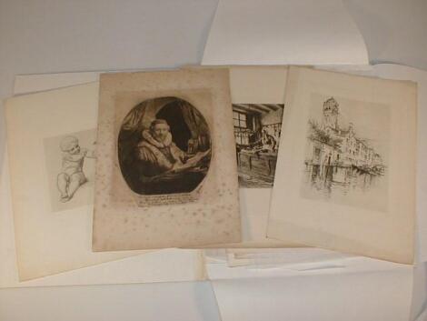 A small collection of 19th and 20thC black and white etchings