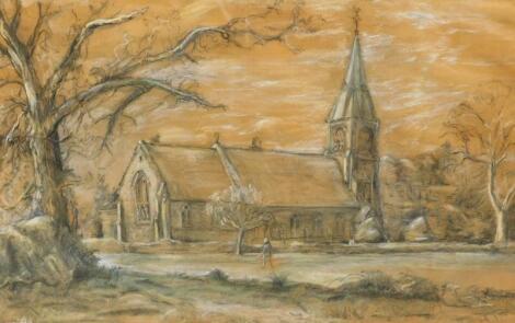 Anthony James (20thC). Landscape with church