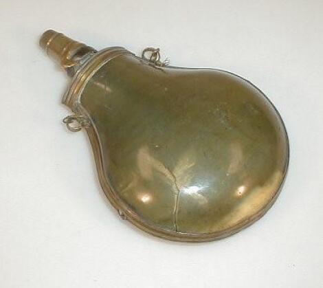 A 19thC brass and horn powder flask