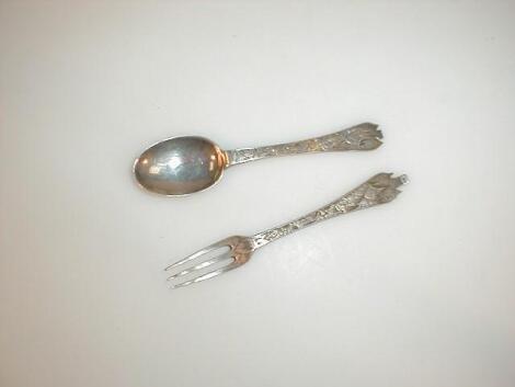 A 17thC pairing of silver trefid spoon and three pronged fork