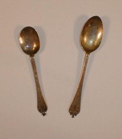 A pair of 17thC silver trefid teaspoons