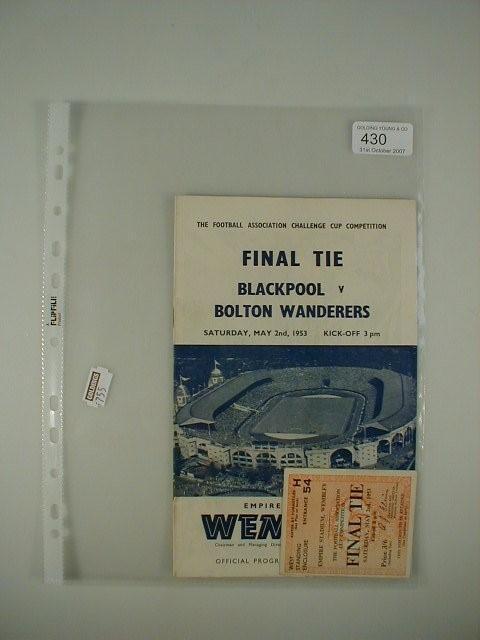 Programme Officiel Finale FA Cup 1953 - Blackpool Vs Bolton Wanderers - Collector Football