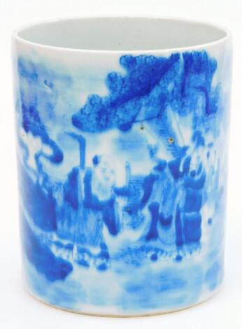 A Chinese blue and white porcelain brush pot