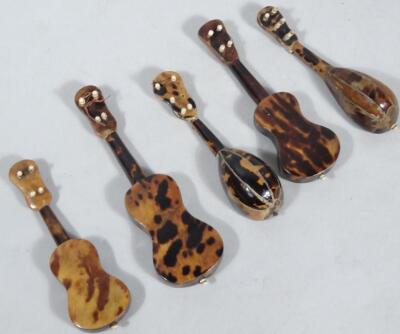 Five early 20thC mother of pearl tortoiseshell miniature musical instruments - 2