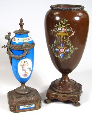 A 19thC cast metal and painted vase