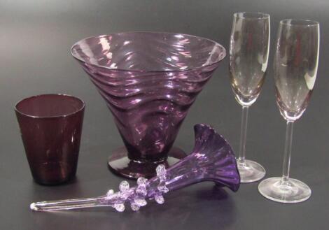 A mid-20thC amethyst coloured Webb style glass vase