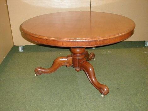 A Victorian mahogany breakfast table with circular tilt top