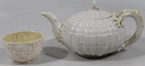 An early 20thC Belleek porcelain teapot