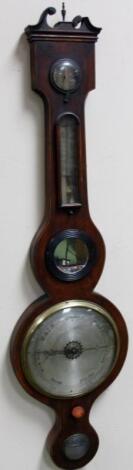 A 19thC mahogany and boxwood strung four dial banjo barometer